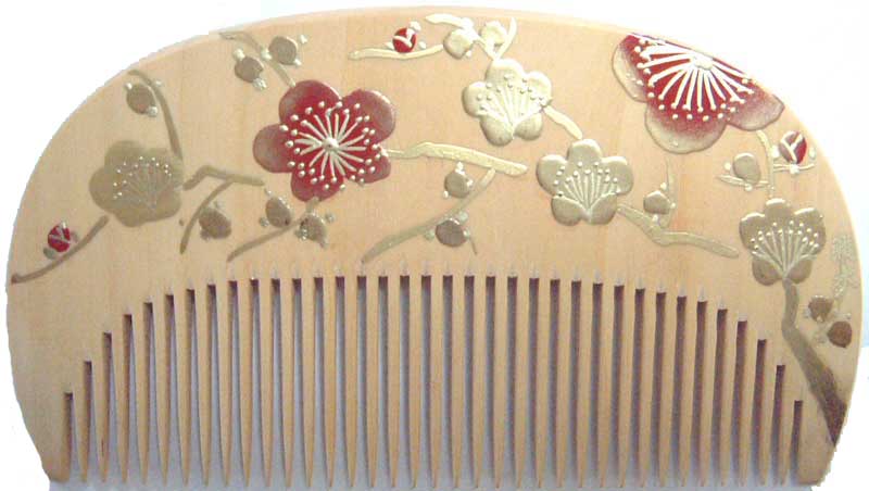 Painted boxwood comb -Ume- 